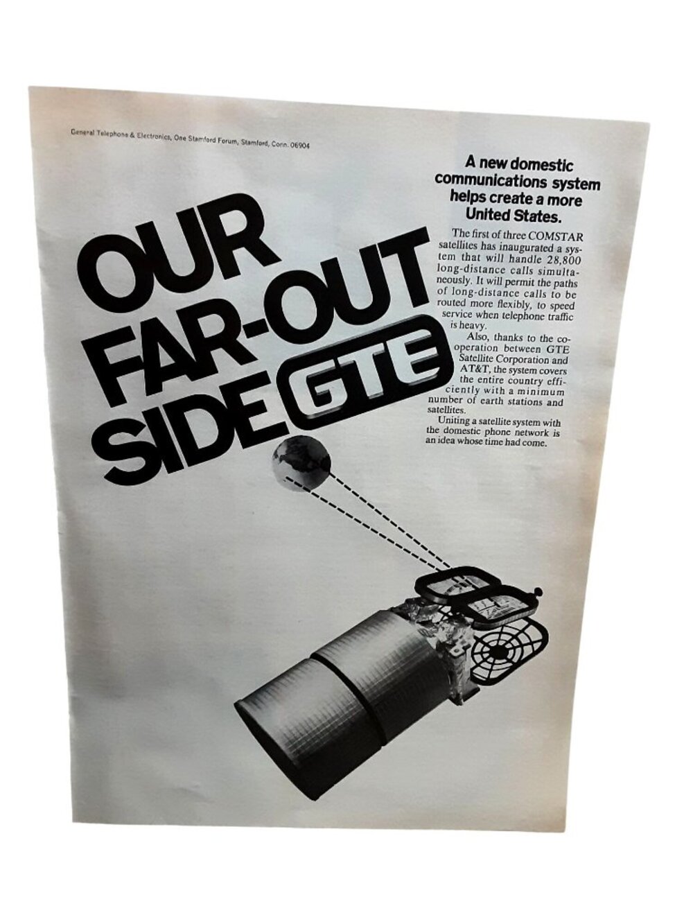 1976 GTE COMSTAR Communications Satellite AT&T Vintage Technology Print Ad